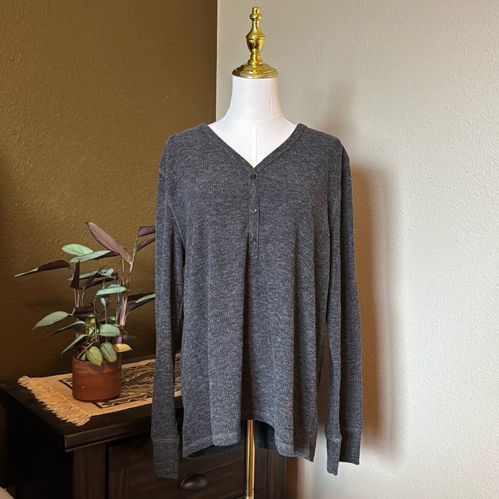 Cotton Bleu Gray Buttoned V-neck sweater